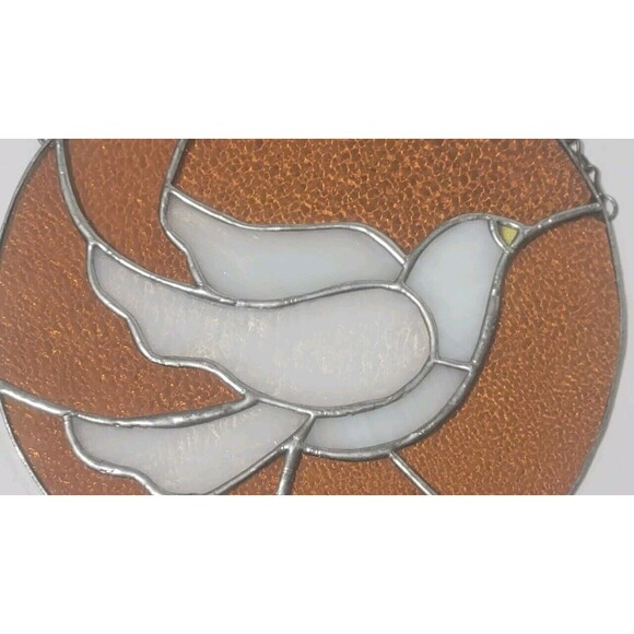 Round Suncatcher Stained Glass White Bird 9.25" - Picture 2 of 8